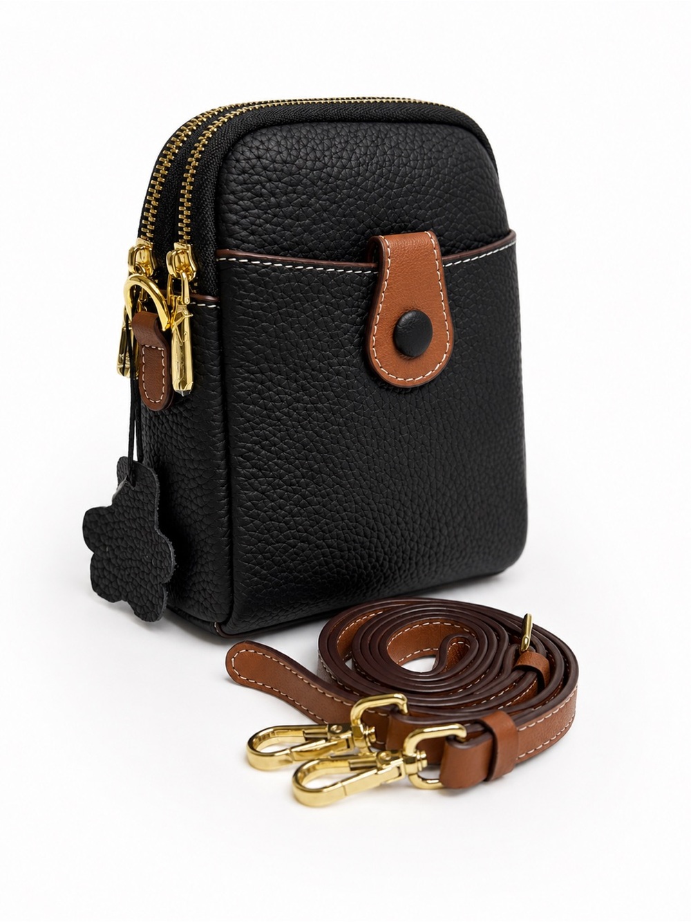 New Black Genuine Leather Crossbody Bag